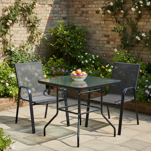 Jedálenský stôl, čierna oceľ/tvrdené sklo, DEMAT NEW TYP 2